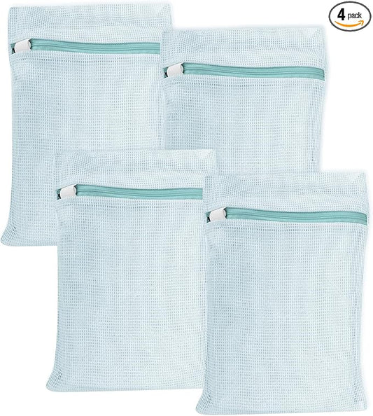4 Piece Blue Small, Durable Organic Cotton Mesh Laundry Bag with Strong Zipper and Breathable Mesh, Delicate Laundry Bag for Underwear, Clothes, Pants and Socks-CubbioJoy