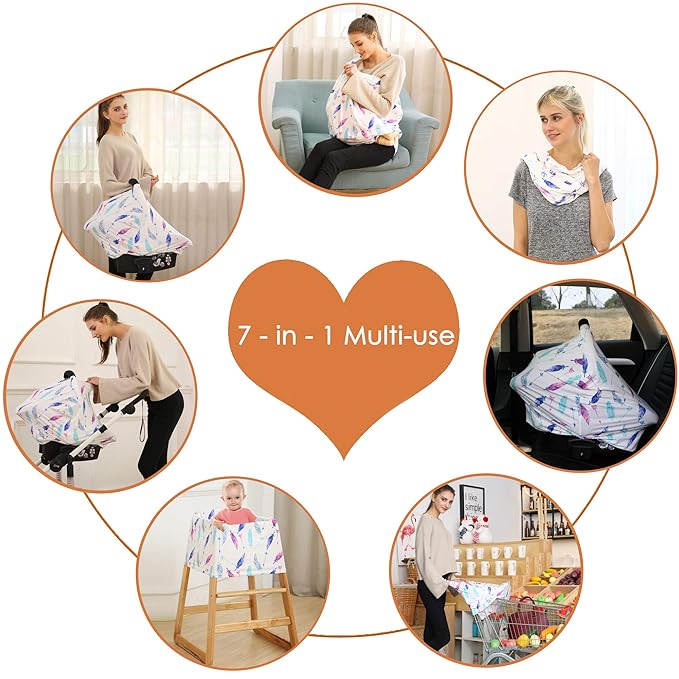 Carseat Canopy Covers for Breastfeeding - Baby Car Seat Covers Breastfeeding Cover Multi Use Boys and Girls Shower Gifts (Feather)-CubbioJoy