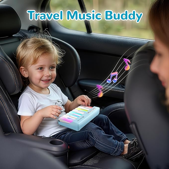 iPlay, iLearn Kids Mini Piano Toy W/Rainbow Lights, Portable Travel Piano Keyboard Toddlers Musical Instrument Learning Toys, Music Interactive Birthday Gift for 2 3 4 5 6 Year Old Boys Children-CubbioJoy