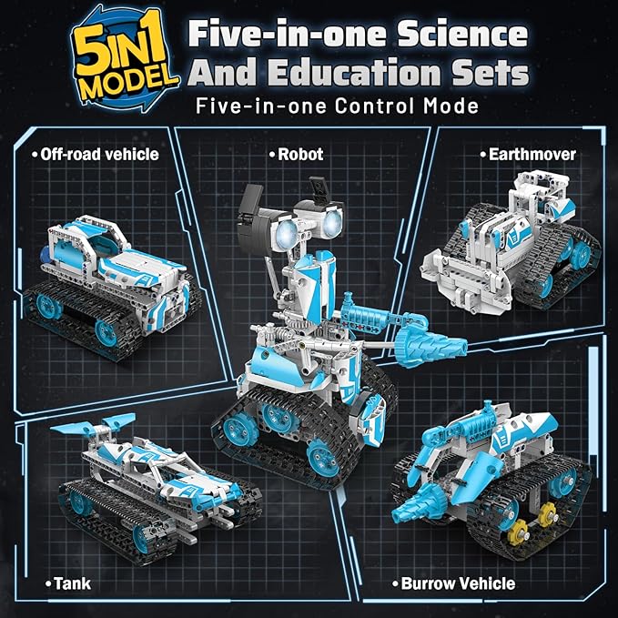 5 in 1 Robot Building Kit, Remote & App Control Educational Projects, 706Pcs DIY Tank & Garden Cars STEM Build Toys Sets for 8+ Years Old Boys and Girls-CubbioJoy