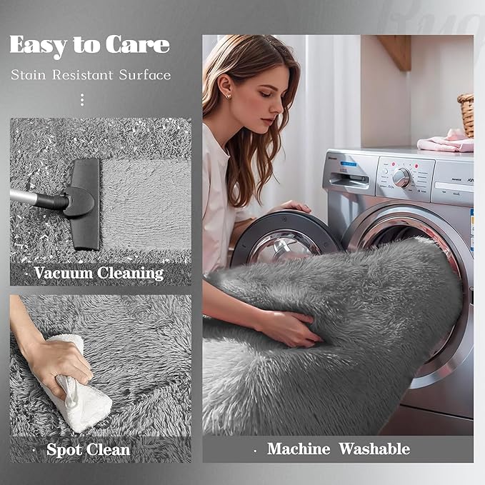 5x8 Area Rug for Living Room: Fluffy Shag Soft Washable Rugs Fuzzy Plush Indoor Carpet for Bedroom Nursery Playroom Dorm Kids Girls Boys Room (Grey, 5'x8')-CubbioJoy