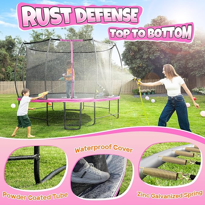 BCAN 8FT 10FT 12FT 14FT 15FT 16FT Recreational Trampoline with Enclosure for Kids Adults, ASTM Approved, Outdoor Trampolines with Ladder for Kids-CubbioJoy