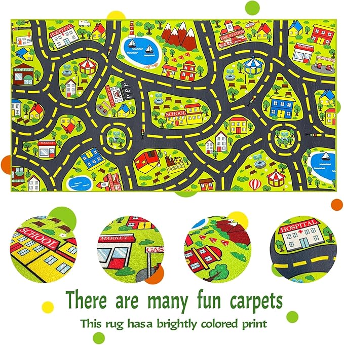 Car Rug for Kids 2.6x5 Feet - City Road Track Rug, Educational Car Floor Mats for Kid Room Playroom Games Room-CubbioJoy