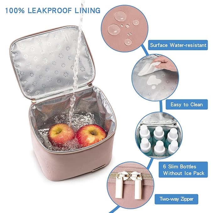 Breast Milk Cooler Bag with Ice Pack Fits 4 Baby Bottles Up to 9 Ounce, Baby Bottle Bag for Nursing Mom Daycare, Pink-CubbioJoy