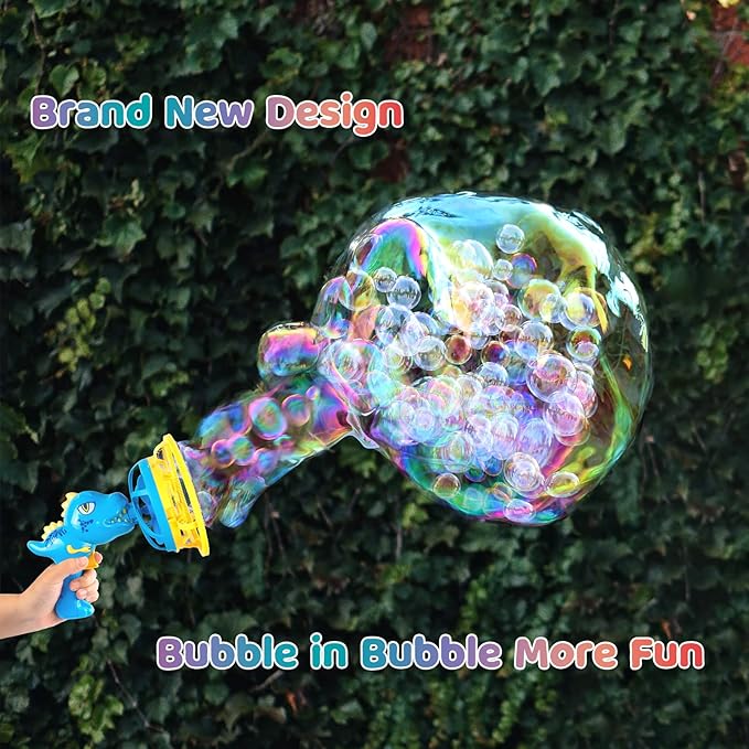 Bubble Gun Bubble Machine Dinosaur Bubble Blower Toy for Kids and Toddlers Bubble in Bubble Gun Party Favors Birthday Christmas Easter Gift for 3 4 5 6 7 8 9 Years Old Boys and Girls (Blue)-CubbioJoy