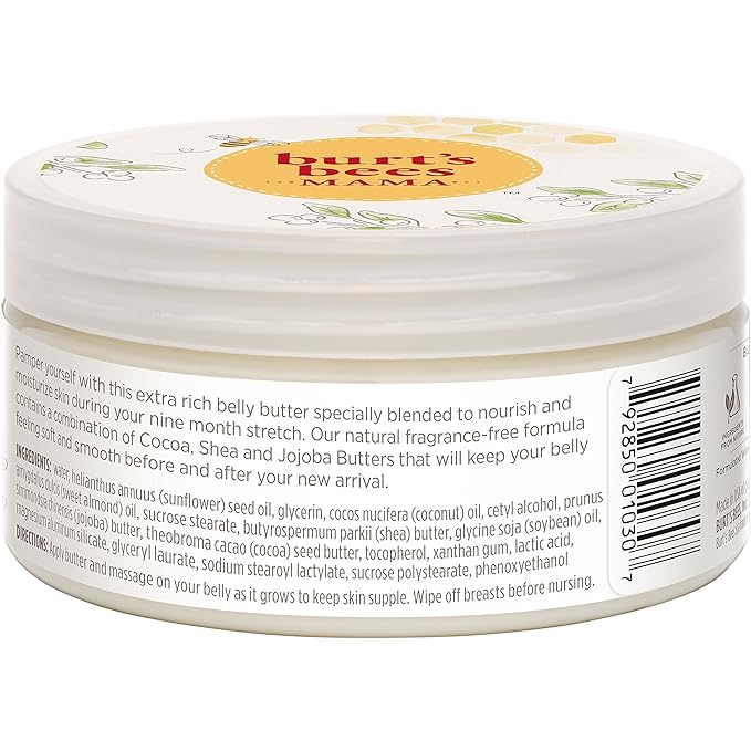 Burt's Bees Mama Belly Butter Stretch Mark Cream for Pregnancy Massages Body & Reduces Scar Appearance, Prenatal & Postnatal Tummy Skin Care, Shea Butter & Vitamin E Rich Formula, 6.5 Oz Tub-CubbioJoy