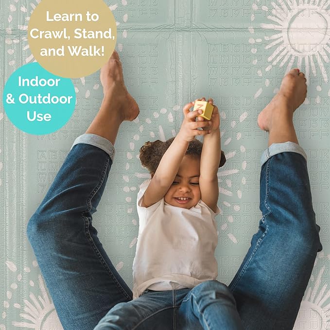 JumpOff Jo - Extra Large Waterproof Foam Padded Play Mat for Infants, Babies, Toddlers, Play Pens & Tummy Time, Foldable Activity Mat, 77 x 70 x 0.6 inches-CubbioJoy