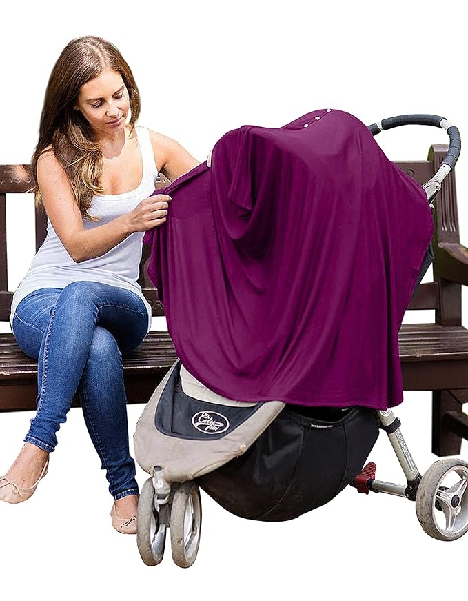 Byrd & Blume Maternity Nursing Cover Breathable Lightweight Breastfeeding Cover Wrap Shawl Scarf Poncho Full 360 (Aubergine, One size)-CubbioJoy