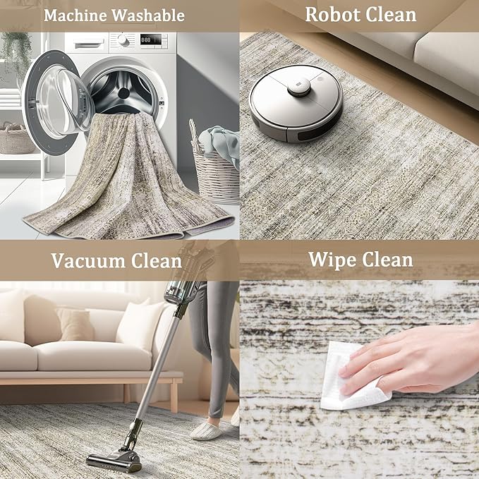 5x7 Area Rug Living Room Rugs - Washable Rug Large Modern Abstract Soft Thin Carpets Indoor Floor No Slip Vintage Carpet for Bedroom Under Dining Table Nursery Home Office Decor Nature-CubbioJoy