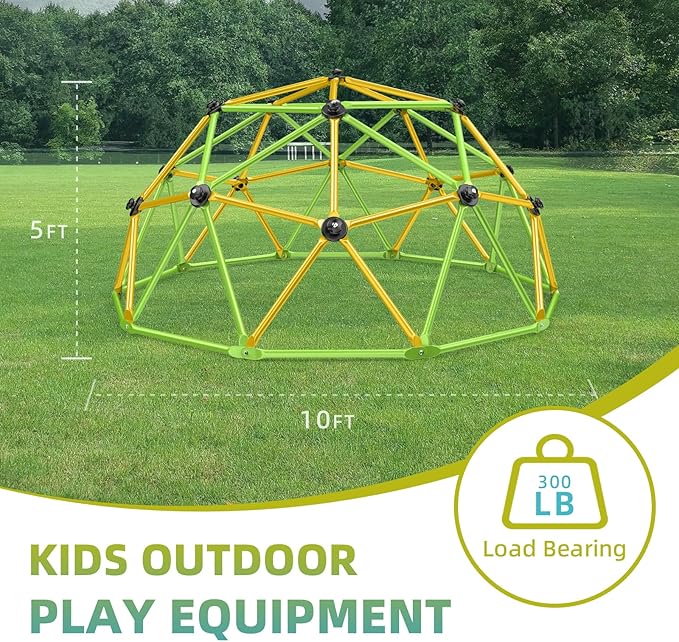 Climbing Dome, 10FT Jungle Gym with Swing for Kids 3 to 10 Outdoor Play Equipment, Supports 800lbs Toddler Play Set, Anti-Rust & Easy Assembly, Gift for Boys Girls (Yellow & Green)-CubbioJoy
