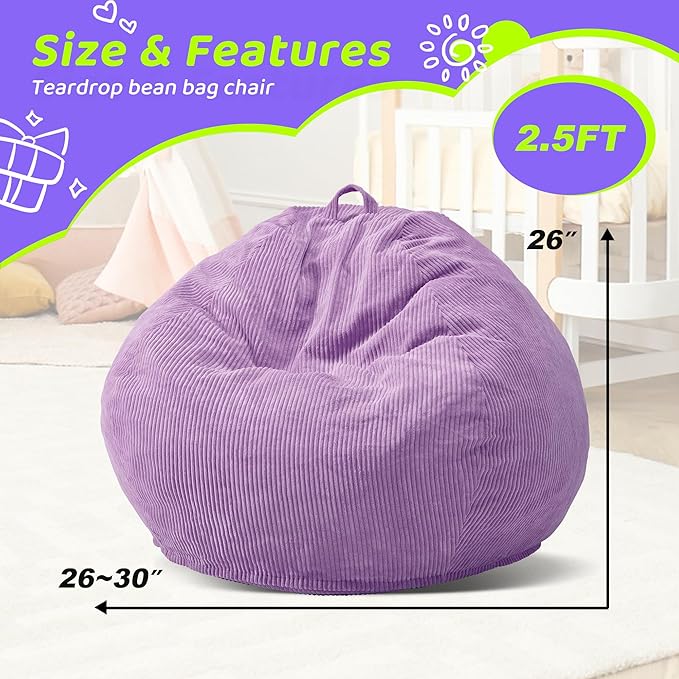 Bean Bag Chairs Teardrop Bean Bag Chair Beanbag Chair with Memory Foam Filled Machine Washable Cover for Living Room, Bedroom (Small,Purple)-CubbioJoy