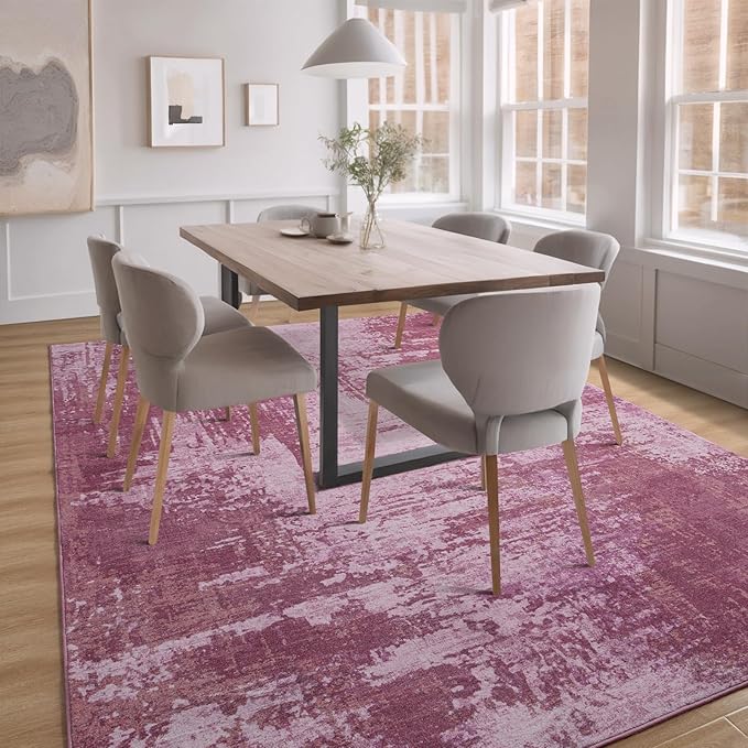 Kelarea Living Room Rug, 6x9 Rug Modern Abstract Washable Rugs Pink Faux Wool Vintage Carpet, Non Slip Rugs for Bedroom, Dining Room, College Dorm, Kids Playroom, Home Office-CubbioJoy