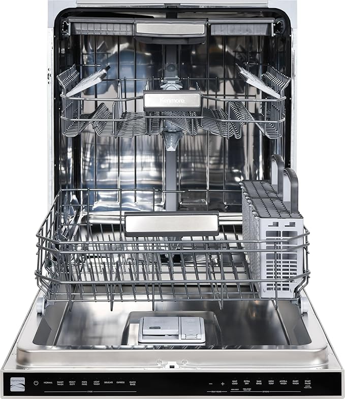 Kenmore 24" Built-in Stainless Steel Tub Dishwasher EasyFlex Third Rack, TurboDry, SmartWash & Reach-Thru Handle-15 Place Settings-45 DBA, Energy Star Certified, Fingerprint Resistant-CubbioJoy