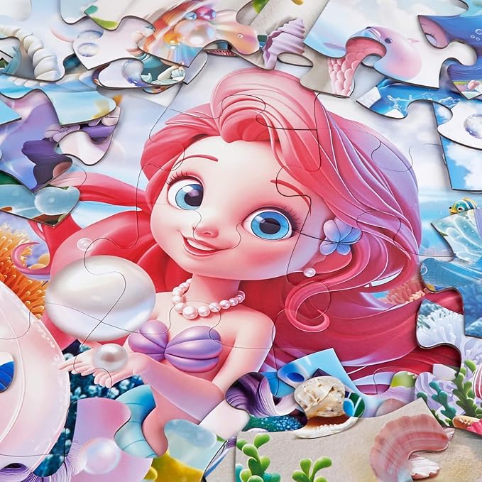 Jumbo Floor Puzzle for Toddlers & Kids Ages 3-5, 48-Piece Mermaid and Underwater Large Jigsaw Puzzle with Educational Fun, Great Gift for Boys & Girls Ages 4-8-CubbioJoy