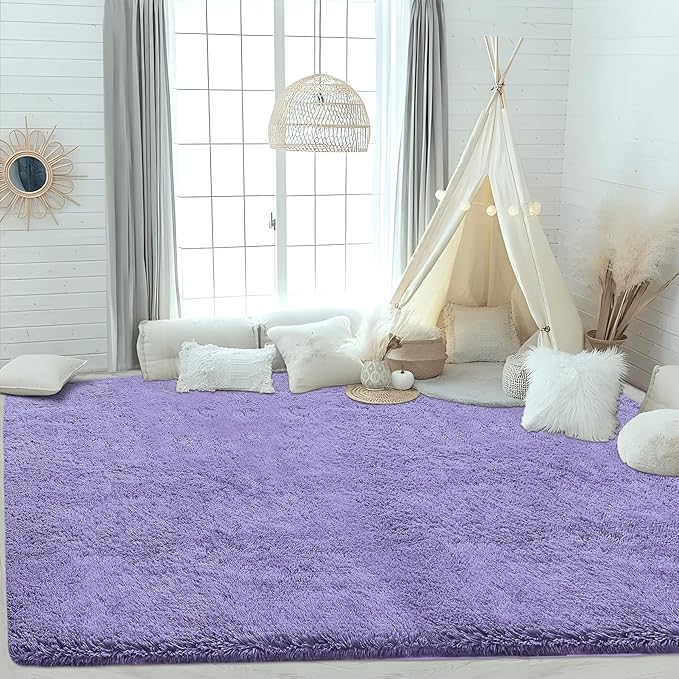 4x6 Area Rug for Living Room: Fluffy Shag Soft Washable Rugs Fuzzy Plush Indoor Carpet for Bedroom Nursery Playroom Dorm Kids Girls Boys Room (Purple, 4'x6')-CubbioJoy