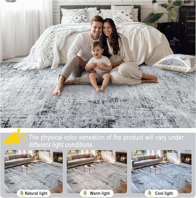 6x9 Area Rugs for Living Room - Washable Rug Modern Abstract Soft Large Neutral Non-Slip Carpet Indoor Floor Thin Carpets for Bedroom Dining Room Farmhouse Nursery Home Office Black-CubbioJoy