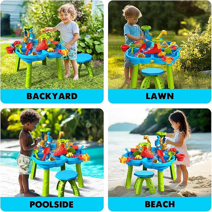 CozyBomB™ Water Table for Toddlers 3-5 | Outdoor Toys Water Play Table, Magnetic Fishing Toy Game, Summer Splash Pond Showers Sand Activity, Sensory Party Birthday Gift Kids Ages 4-8 9-12 (1-Tier)-CubbioJoy
