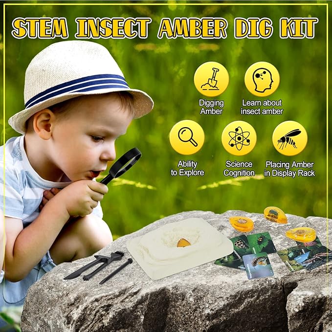 Bigger Amber Dig Kit - 8 Different Artificial Insect Resin,Excavate Unique Insect Specimens,Bugs Toys Educational Science Kits Toys for Kids,STEM Projects Gift for Girls & Boys Age 6-8-12-14 Year Old-CubbioJoy
