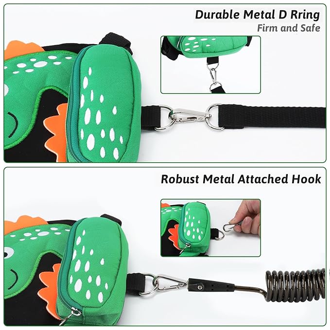 Accmor Toddler Harness Leash + Anti Lost Wrist Link, Cute Dinosaur Kids Leash Walking Harness, Baby Leashes for Toddlers, Child Harness Leash Wristband Assistant Strap Belt for Boys Girls Outdoor-CubbioJoy