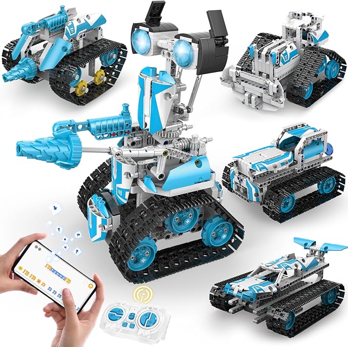 5 in 1 Robot Building Kit, Remote & App Control Educational Projects, 706Pcs DIY Tank & Garden Cars STEM Build Toys Sets for 8+ Years Old Boys and Girls-CubbioJoy