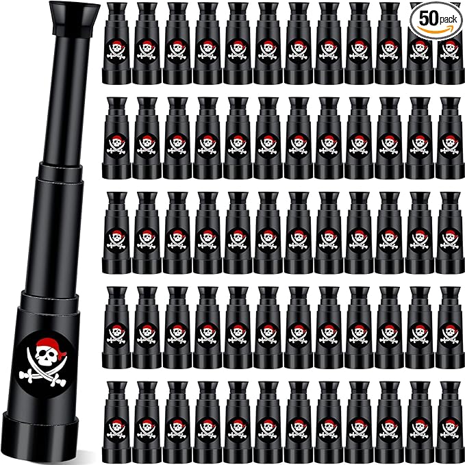 50 Pcs Halloween Pirate Telescope Bulk Pirate Party Favors Mini Plastic Monocular Telescope Toddler Spyglass Toy for Treasure Pretend Cosplay Birthday Party Black 2.6" to 5.5"-CubbioJoy