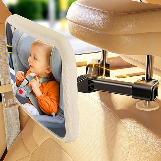 Baby Car Mirror for Baby Hook Clip Design Never Shake Baby Mirror for Car Seat Rear Facing Easy Install Crystal Clear View ShatterProof Crash Tested White-CubbioJoy