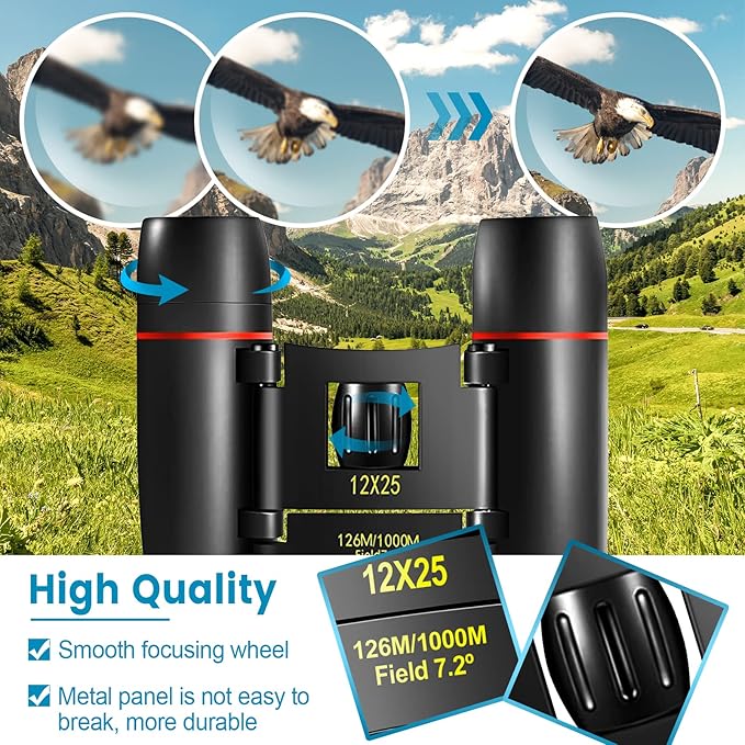 12X25 Mini Pocket Binoculars Compact, Small Lightweight Foldable for Adults Kids Bird Watching, Travel, Opera Concert, Hiking, Cruise, Football Game Green-CubbioJoy