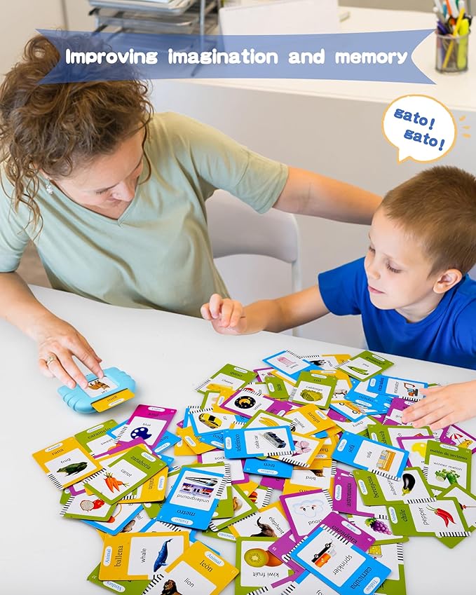 510 Words Spanish Flash Cards for Kids, Autism Toys for Toddlers 2-3 Years Old, Speech Therapy Toys, Educational Learning Flash Cards for Boys and Girls Blue(Spanish/English/Bilingual)-CubbioJoy