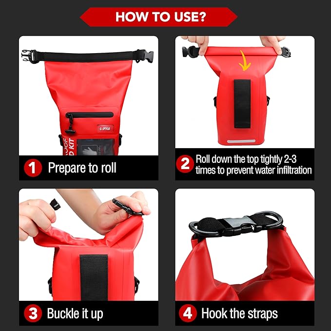 250 PCS Waterproof First Aid Kit, Roll Top Reflective Boat Dry Bag Bug Out Bags, Emergency Medical Kit Ideal for Boating, Camping, Fishing, Kayaking, Floating, Red-CubbioJoy