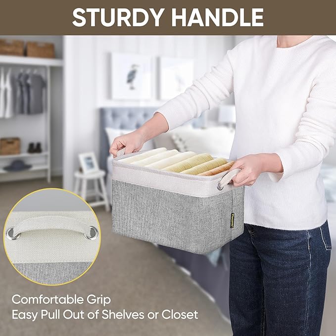 BALEINE 1 Pack Fabric Storage Bins for Shelves, Linen Storage Baskets for Organizing, Decorative Closet Bins for Clothes, Home (Grey, 12"x8"x8")-CubbioJoy