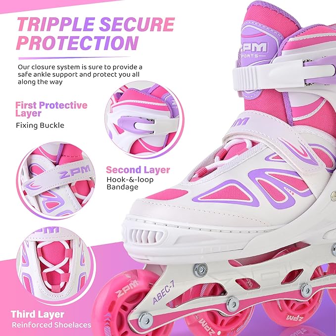 2PM SPORTS Vinal Girls Adjustable Flashing Inline Skates, All Wheels Light Up, Fun Illuminating Skates for Kids Men Adult Women and Boys-CubbioJoy