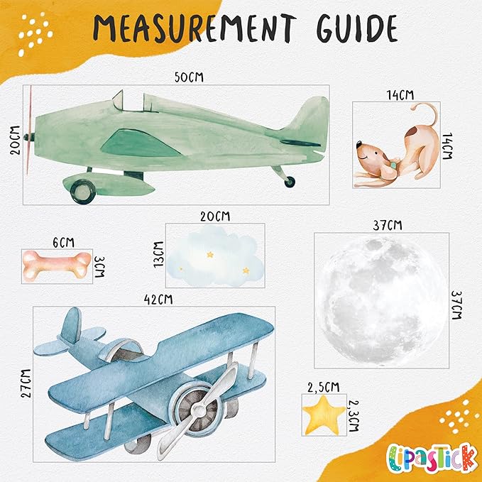 Airplane Wall Decals by Lipastick - 47-Piece Watercolor Vintage Plane Stickers for Kids, Boys Room, Baby Nursery, Toddler Bedroom Decor - Premium Vinyl Aircraft Art - L Size-CubbioJoy
