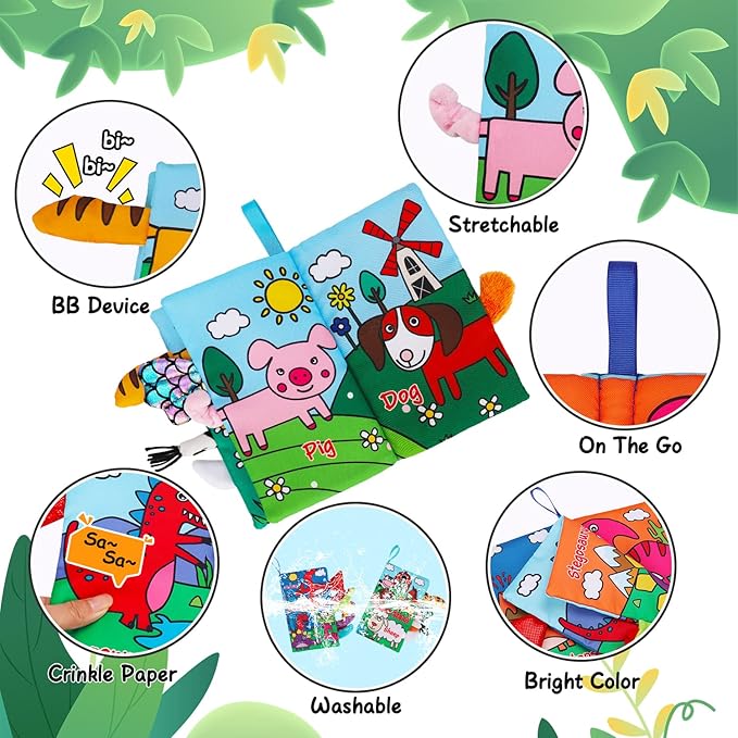 2 PCS High Contrast Crinkle Baby Books 0-6 Months Interactive Sensory Baby Toys 9-12 Month Montessori Activities Touch Feel Infant Book 0-3-6 Month Car Seat Travel Essentials Newborn Development Gift-CubbioJoy