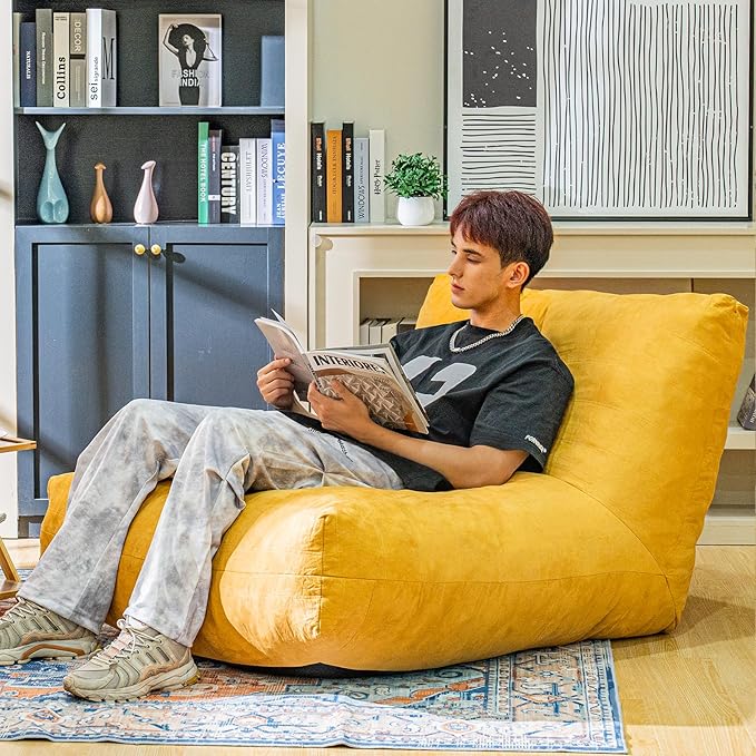 Bean Bag Chair Lazy Bean Bag Sofa, Floor Beanbag Chairs with Stuffed High-Density Foam, Memory Foam Bean Bag Sofa for Living Room, Bedroom and Office-CubbioJoy