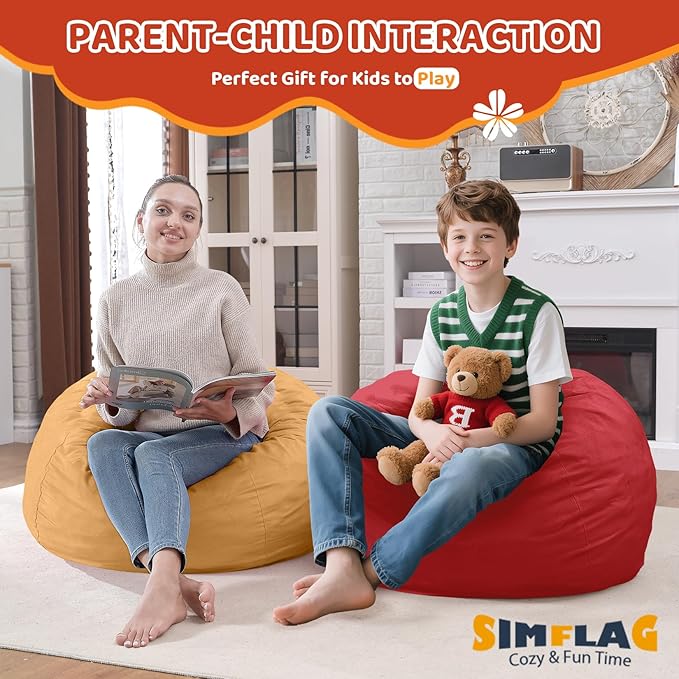 2FT Bean Bag Chair, Comfy Bean Bag Chairs with Memory Foam Filled, Fluffy Beanbag Sofa with Dutch Velvet Cover, Teardrop BeanBag Chairs for Living Room, Playroom - Red-CubbioJoy