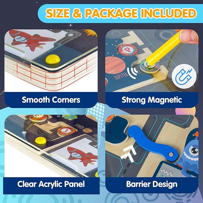 deli Magnetic Alphabet Maze, Wooden Montessori Toys for Tolddlers, Learning Educational Fine Motor Skills Toys for Kids 3 4 5 Year Old Gifts-CubbioJoy