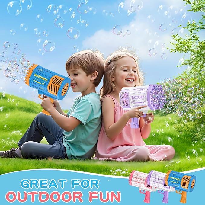 Bubble Machine Gun, 69 Holes Bubble Gun with Lights, Pink Outdoor Summer Beach Kids Bubbles Toys Birthday Wedding Party Halloween Fun for Girls Boys-CubbioJoy