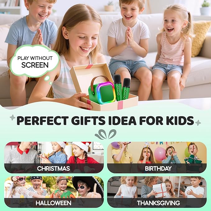 IROO Mini Karaoke Machine for Kids, 2025 TOP Toys Birthday Gifts Ideas for Girls Ages 4, 5, 6, 7, 8, 9, 10, 12+ Years Old, Portable MP3 Player with 2 Wireless Mics for Party-CubbioJoy