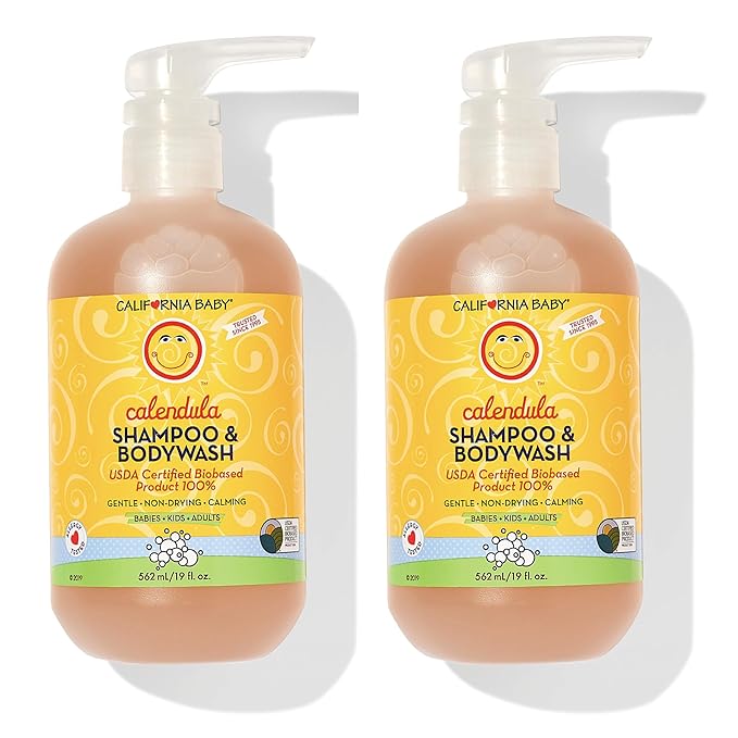 California Baby Calendula Shampoo and Body Wash | 100% Plant-Based | Allergy Friendly | Soothing Baby Soap and Toddler Shampoo for Dry, Sensitive Skin | 19 oz. (2-pack)-CubbioJoy