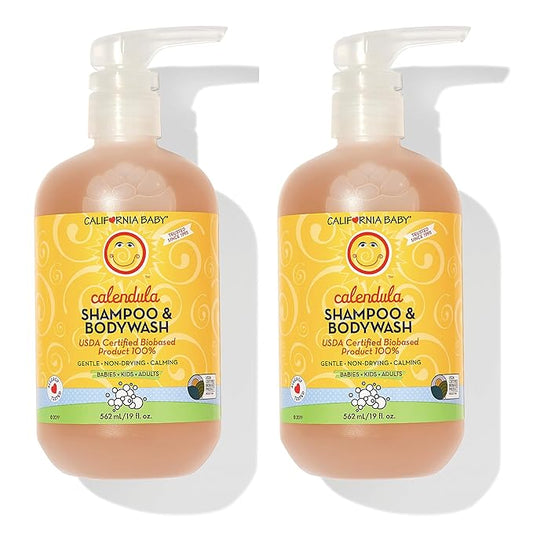 California Baby Calendula Shampoo and Body Wash | 100% Plant-Based | Allergy Friendly | Soothing Baby Soap and Toddler Shampoo for Dry, Sensitive Skin | 19 oz. (2-pack)-CubbioJoy