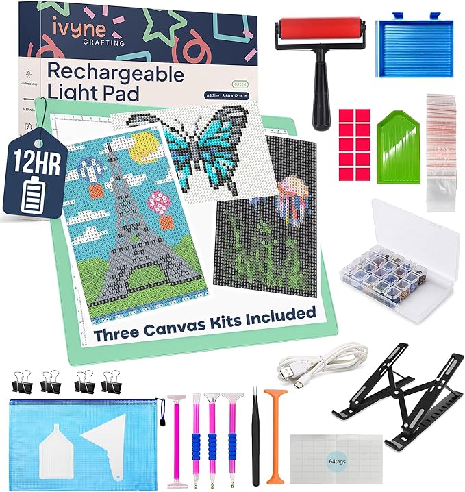 iVyne Rechargeable A4 Light Pad for Diamond Painting & Art Projects – LED Light Board with Diamond Art Accessories – Ultra-Thin & Portable Diamond Dot Light Board, Perfect for Artists - Green-CubbioJoy