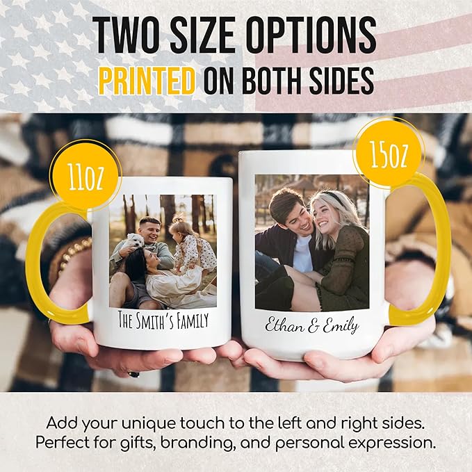 Custom Mug Upload Your Picture Personalized Coffee Mug with Photo Text Name Customized Cup Unique Ideas Gifts for Men Women Mom Dad Girlfriend Boyfriend Friend Family (Yellow, 15oz)-CubbioJoy