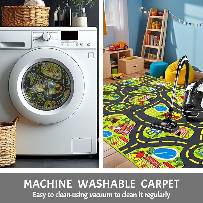 Car Rug 2.6x5 Feet, Car Mat for Kids Race Track Rug Road Play Mat with Roads City Map Design-CubbioJoy