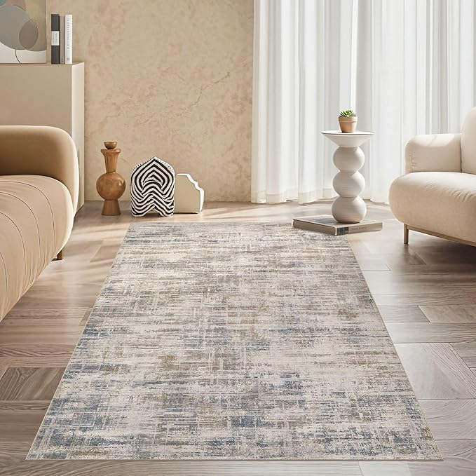 Area Rug for Living Room: 3x5 Washable Neutral Abstract Modern Soft Rugs Non Slip Indoor Floor Stain Resistant Carpet for Bedroom Dining Room Office Nursery - Brown-CubbioJoy