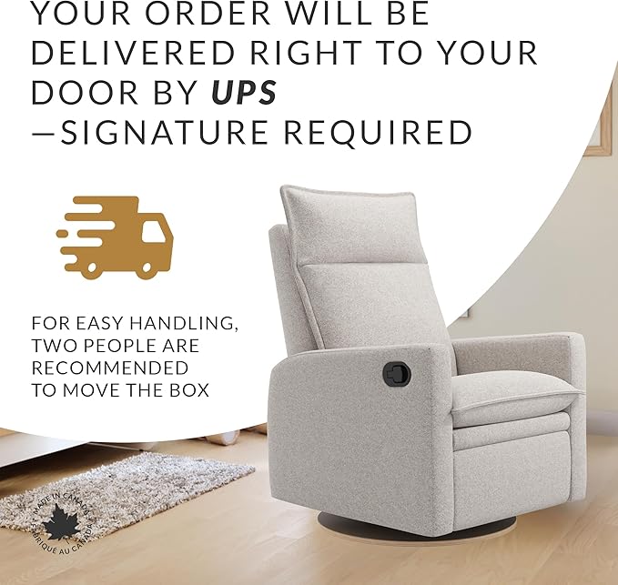 Arya Modern Nursery Glider Recliner Chair – Cozy Nursing Chair with 360° Swivel for New Parents, Gentle Motion, Compact Design, High Back & Low Armrests, Canadian Made (Heather Pearl/Arlo Fabric)-CubbioJoy