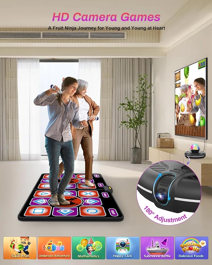 Double Dance Mat, Flannel Dance Mat for TV with HD Camera, Dual User Play Mat with Wireless Controller, Non-Slip Dance Pad for Kids Adults Girls Boys-CubbioJoy