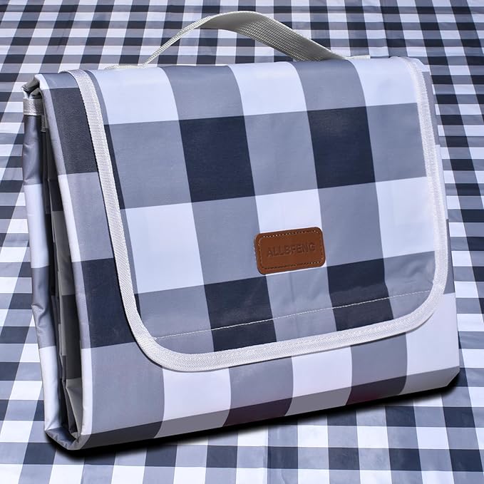 80"x60" Waterproof Sandproof Picnic Mat - Portable Foldable Outdoor Blanket for Beach, Park, Travel & Indoor Use - Lightweight Compact Design, Easy-Carry (Gray&White)-CubbioJoy
