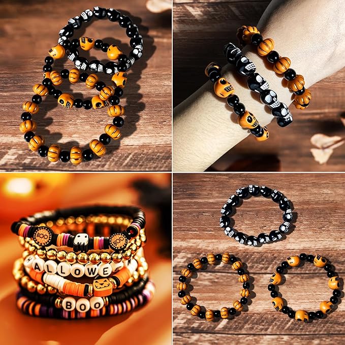 2088pcs Halloween Polymer Clay Beads Bracelet Making kit, 24 Style Cute Fun Beads Skull Pumpkin Beads Charms for Jewelry Necklace Earring Making DIY Accessories for Women Girls-CubbioJoy