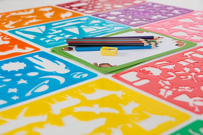 Drawing Stencils Set for Kids (55 Piece) - Arts and Crafts Set for Girls & Boys - Christmas & Birthday Gifts for Kids 4 5 6 7 8 9+ Year Old - Ideal Creativity Kit & Travel Activity with 300+ Shapes-CubbioJoy