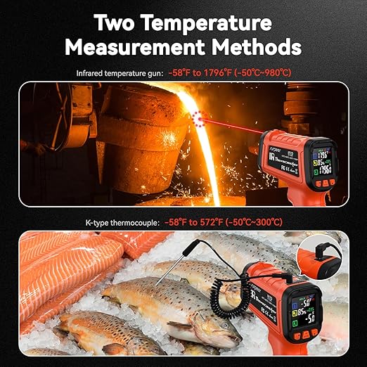 Infrared Thermometer Temperature Gun -58°F to 1796°, 16:1 Non Contact Laser Thermometer Gun with Thermocouple Probe for Humidity, Pizza Oven, Griddle, Ir Temp Gun for Home and Industry Repair-CubbioJoy
